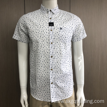 Male 100% cotton embroidery short sleeve print shirt